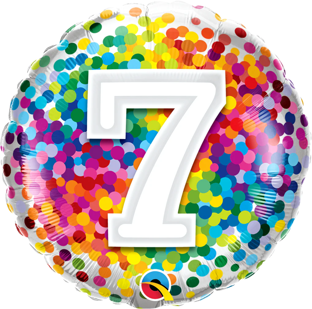 18" Number 7 Rainbow Confetti Foil Balloon