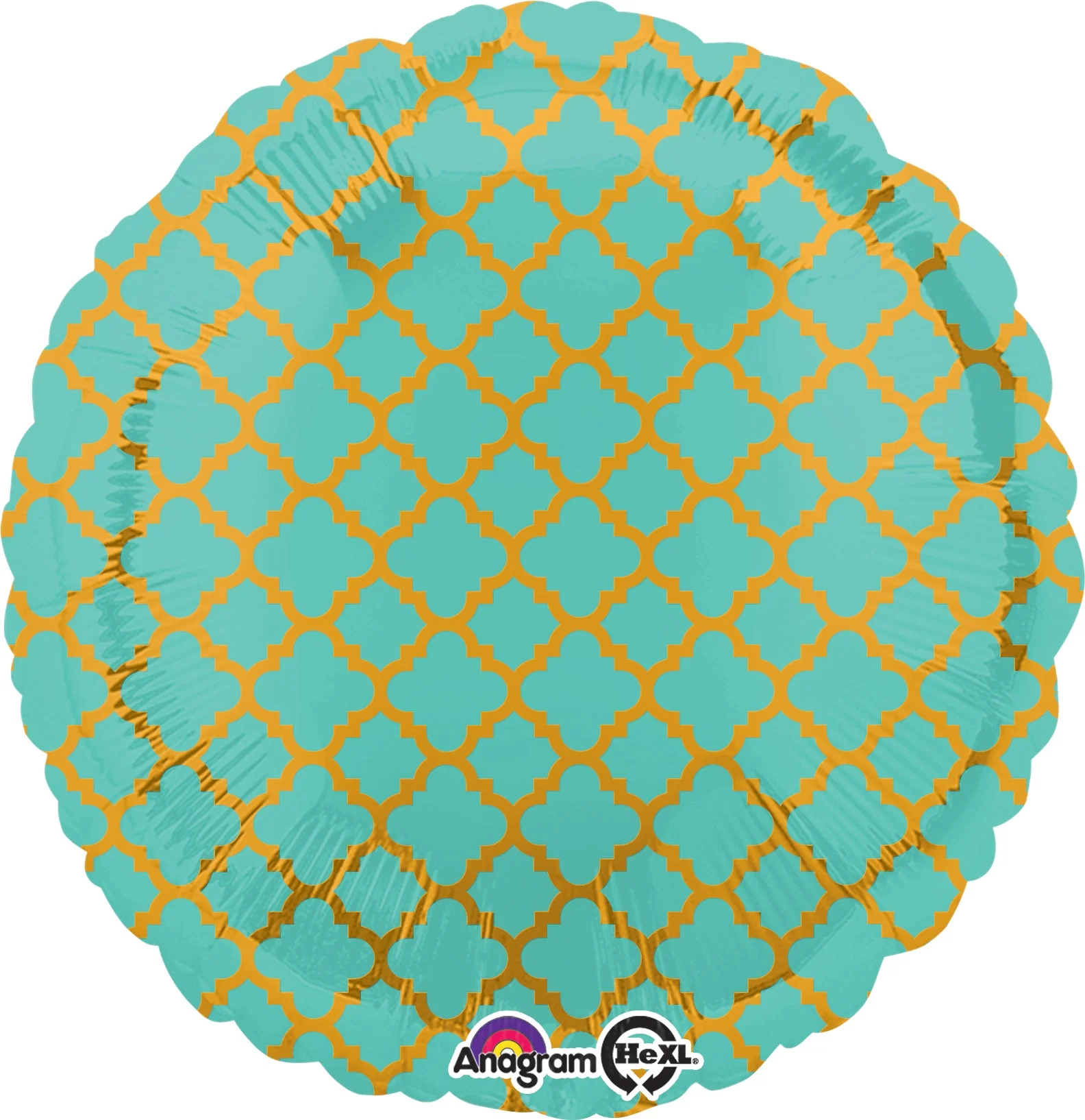 18" Robins Egg and Gold Quatrefoil Balloon