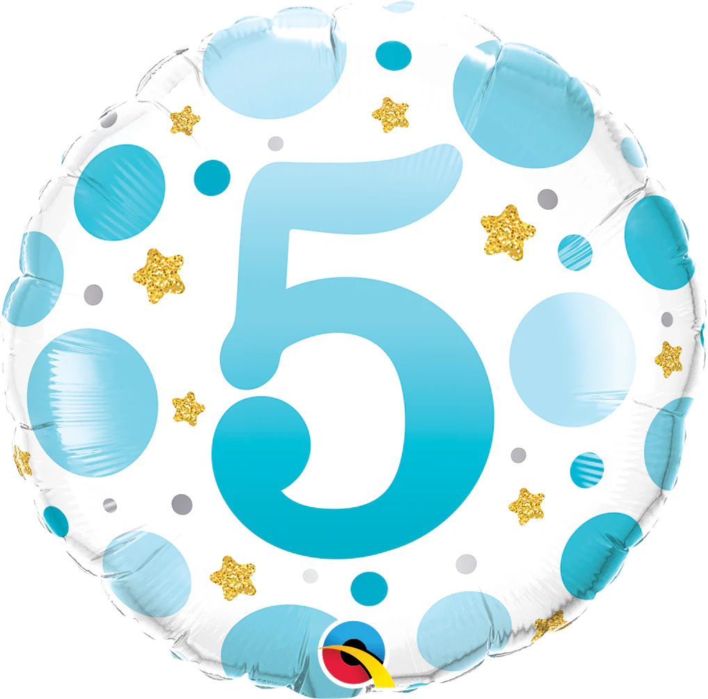 18" Round Age 5 Blue Dots Foil Balloon