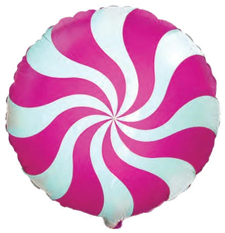 18" Round Candy Peppermint Swirl Fuschia Foil Balloon