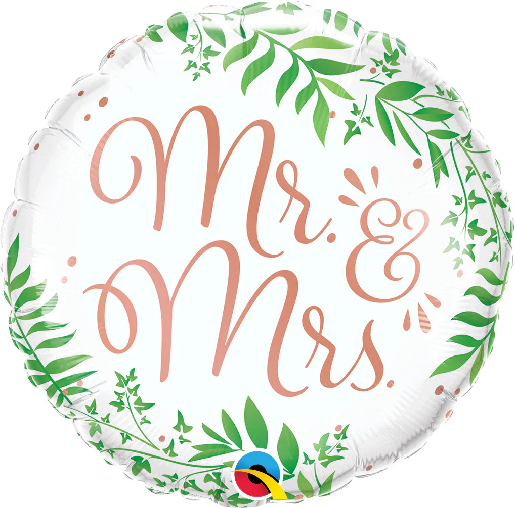 18" Round Mr. & Mrs. Elegant Greenery Foil Balloon