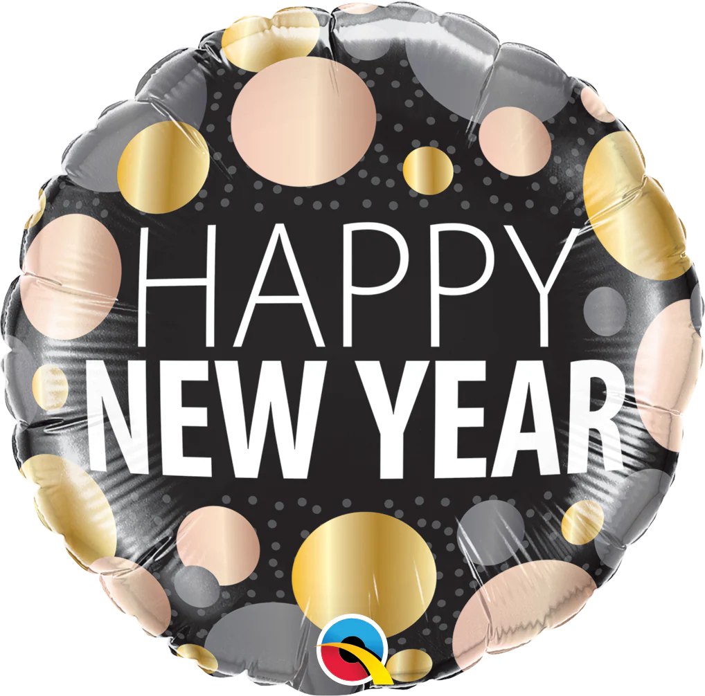 18" Round New Year Metallic Dots Foil Balloon