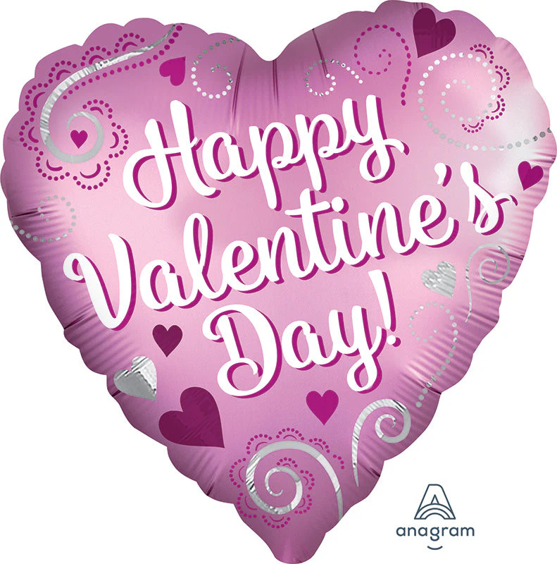 18" Satin Happy Valentine's Day Simple Swirls Foil Balloon
