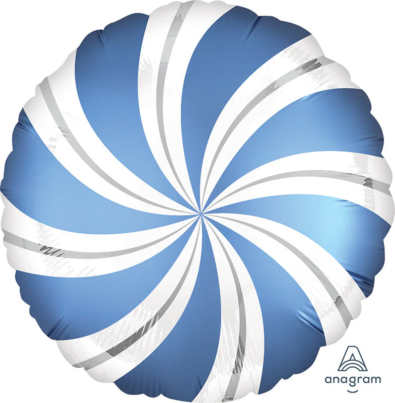 18" Satin Infused Azure Candy Swirls Foil Balloon