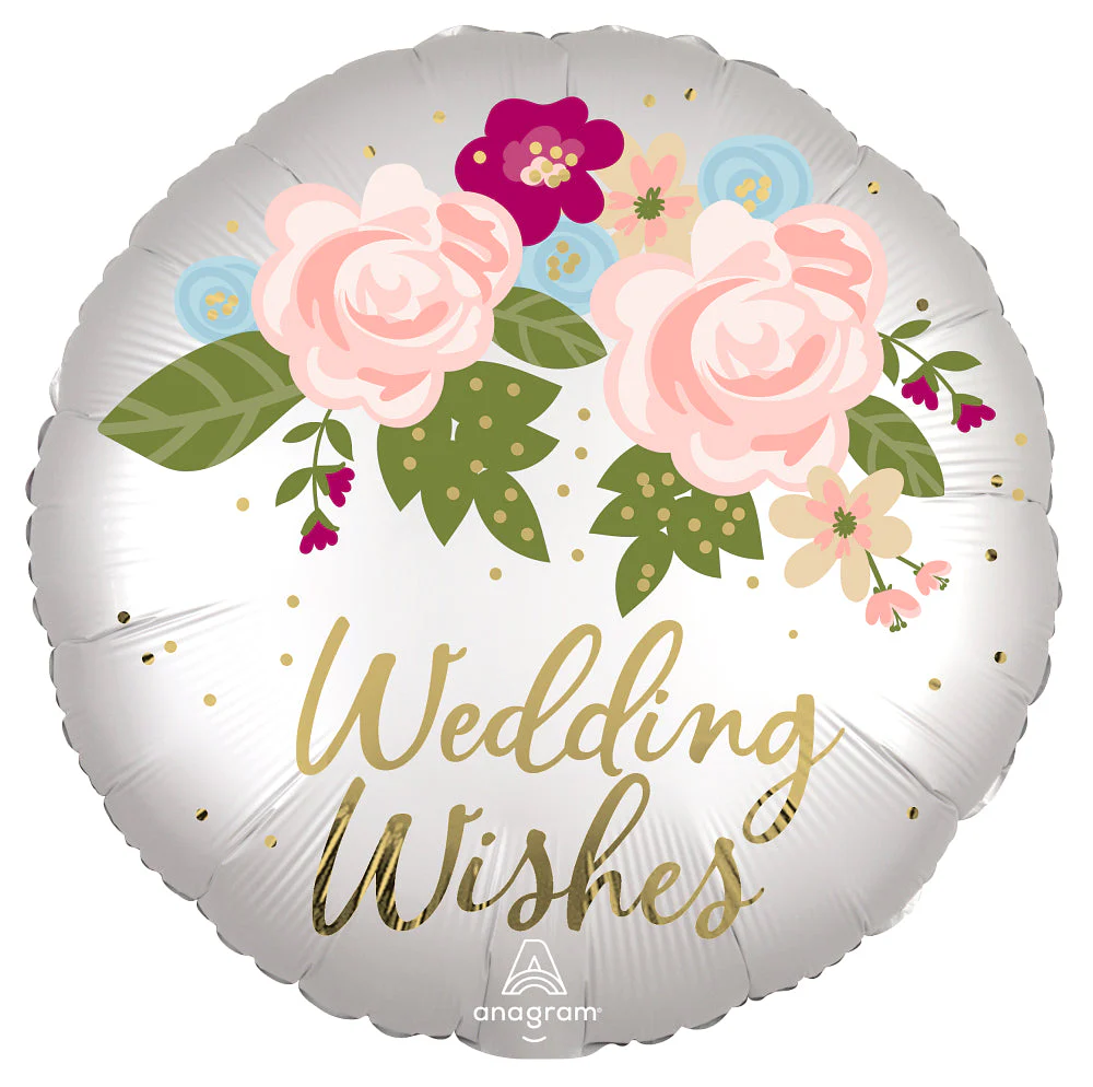 18" Satin Infused Wedding Wishes Floral Foil Balloon