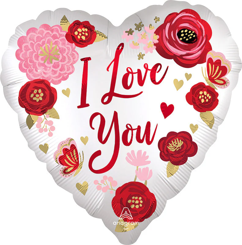 18" Satin Love You Flowers Foil Balloon