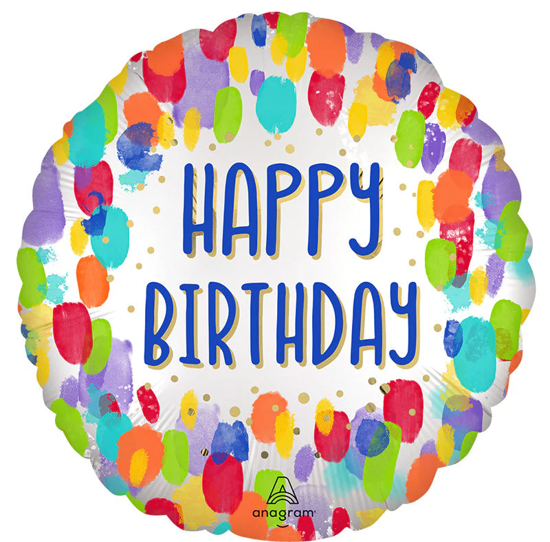 18" Satin Painterly Dots Birthday Foil Balloon