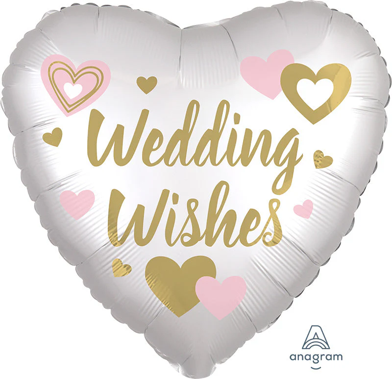 18" Satin Wedding Wishes White Foil Balloon