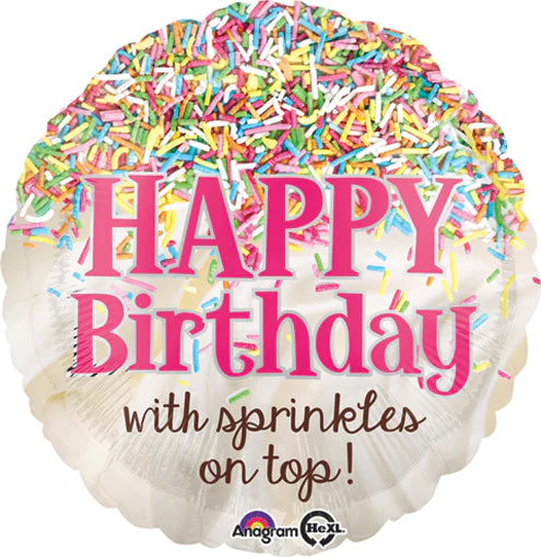 18" Sprinkles on Top Birthday Balloon Packaged