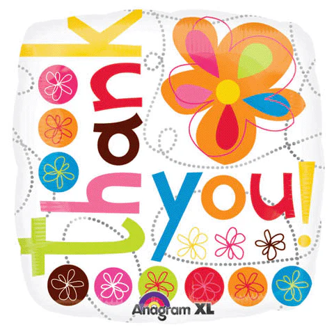 18" Thank You Colorful Flowers Balloon Packaged