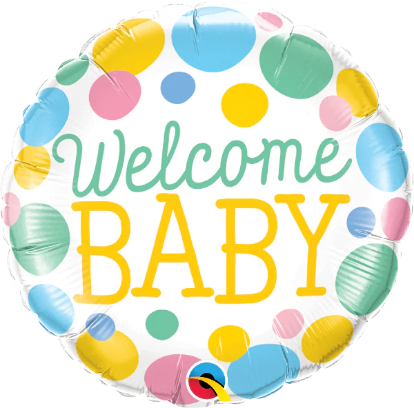 18" Welcome Baby Dots Foil Balloon
