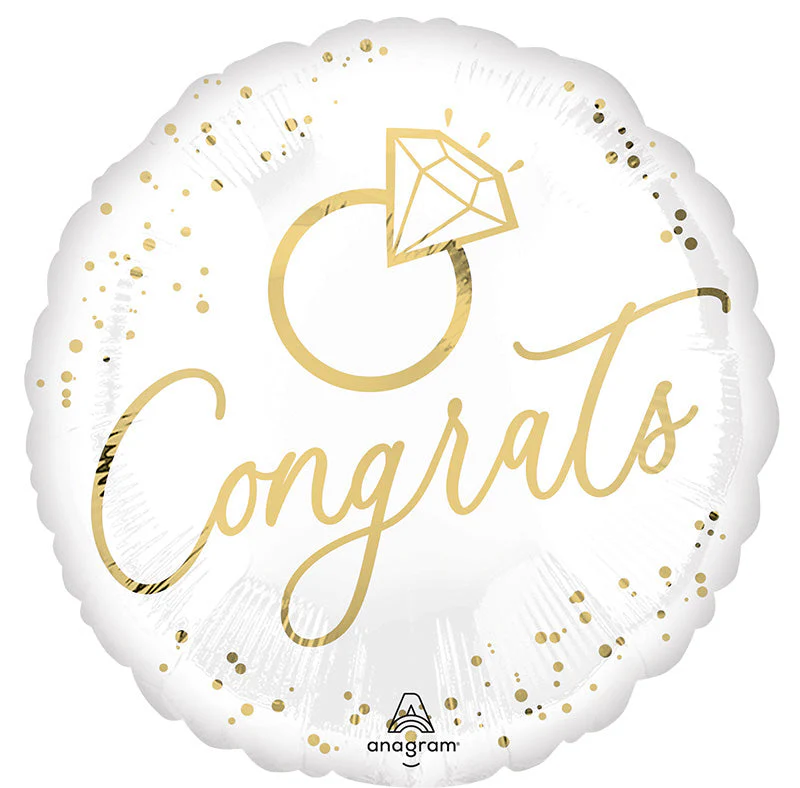 18" White Gold Wedding Foil Balloon