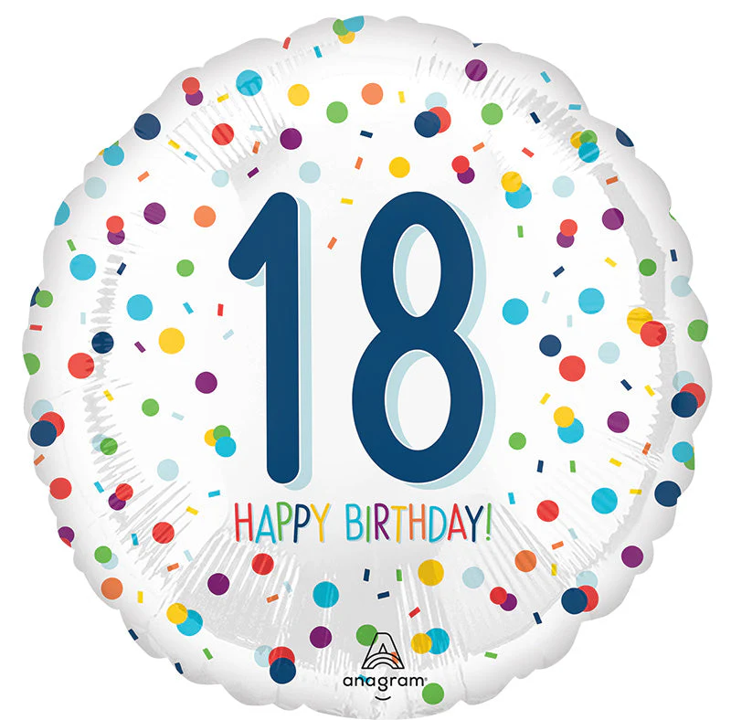 18" Confetti Birthday 18 Foil Balloon