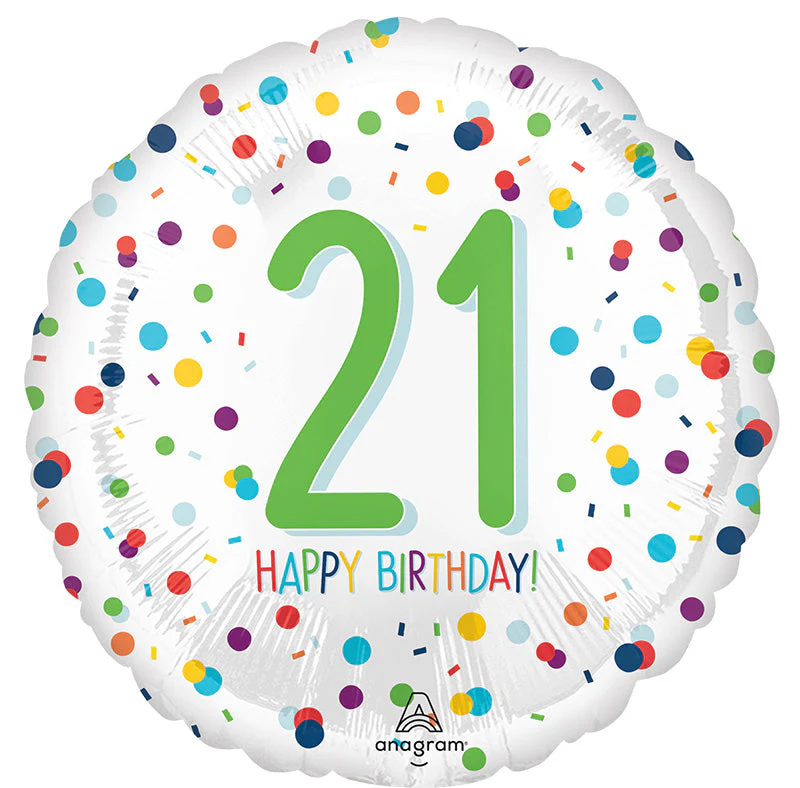 18" Confetti Birthday 21 Foil Balloon
