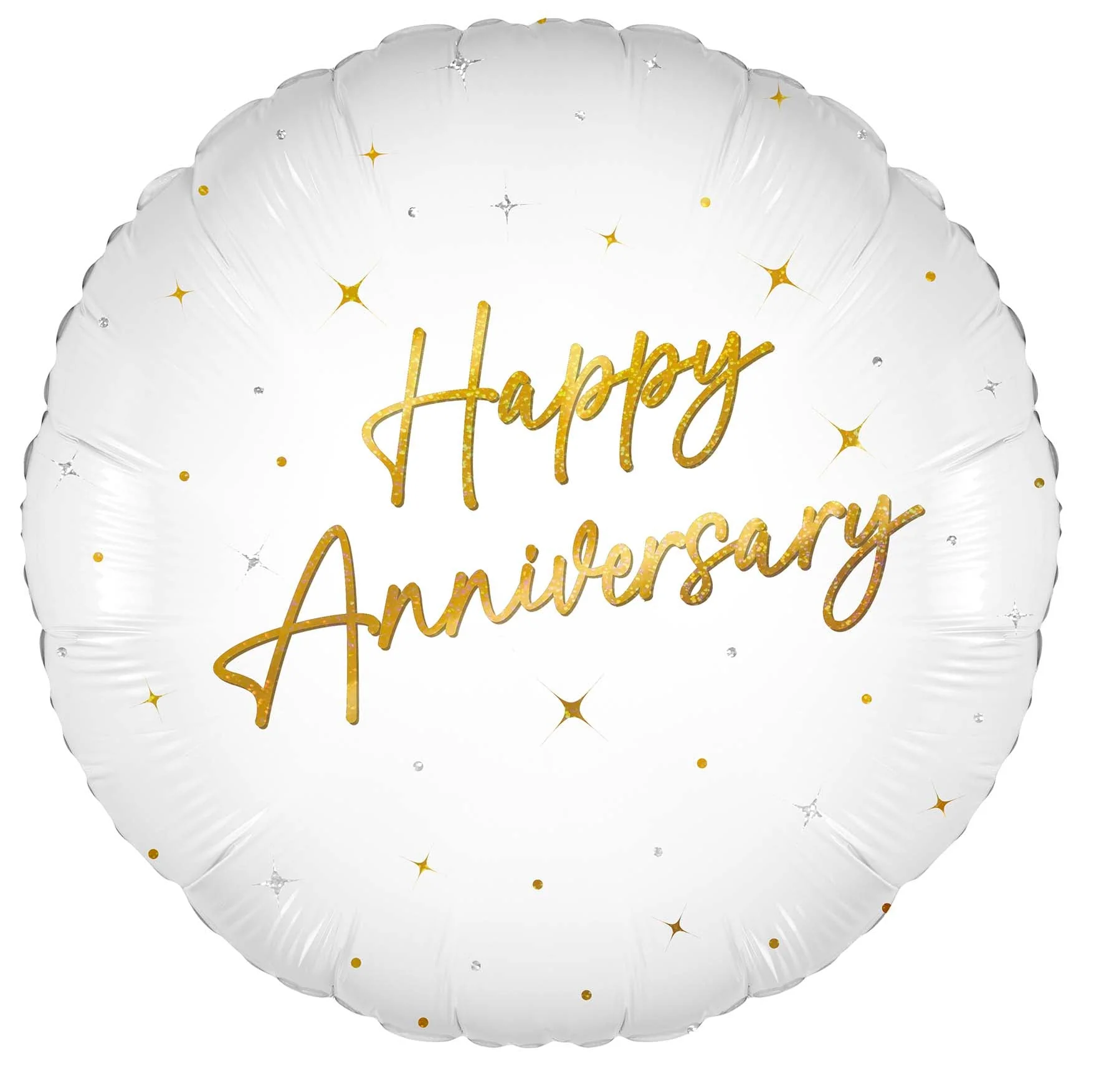 18" Elegant Sparkle White and Gold Happy Anniversary Holographic Oaktree Brand Foil Balloon