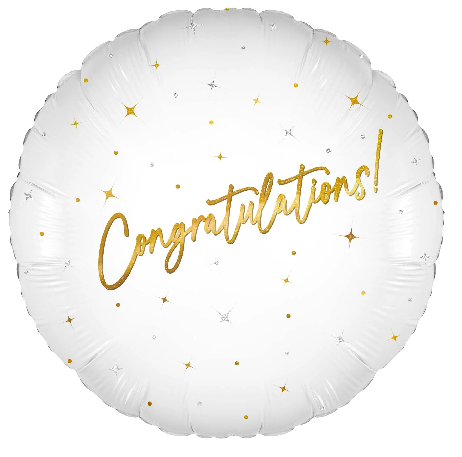 18" Elegant Sparkle White and Gold Happy Congratulations Holographic Oaktree Brand Foil Balloon