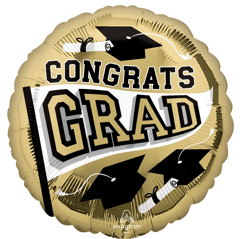 18" Graduation School Colors Be True to Your School - White Gold Foil Balloon