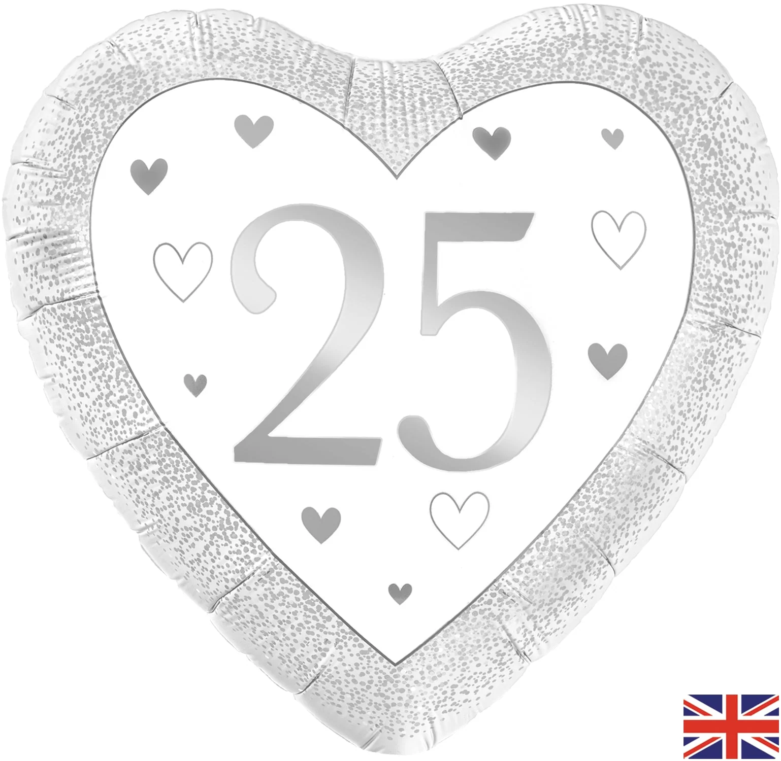 18" Happy 25th Anniversary Heart Silver Oaktree Foil Balloon