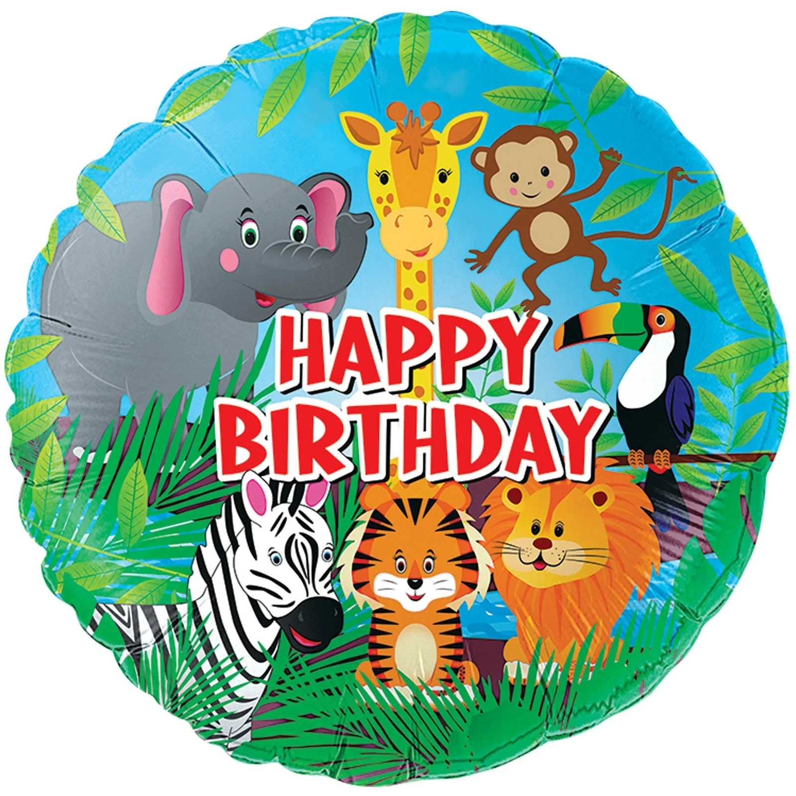 18" Jungle Happy Birthday Oaktree Brand Mylar/Foil Balloon