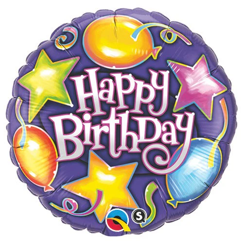 18" Round Birthday Stars & Balloons Foil Balloon