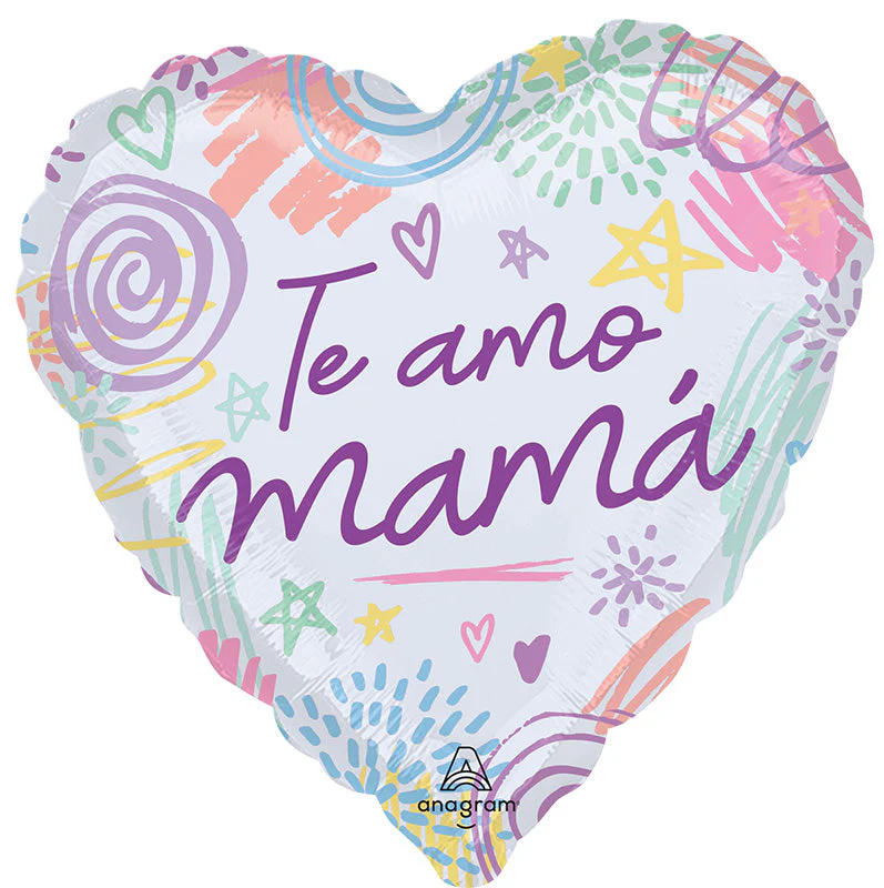 18" Te Amo Mama Sweet Scribbles Foil Balloon