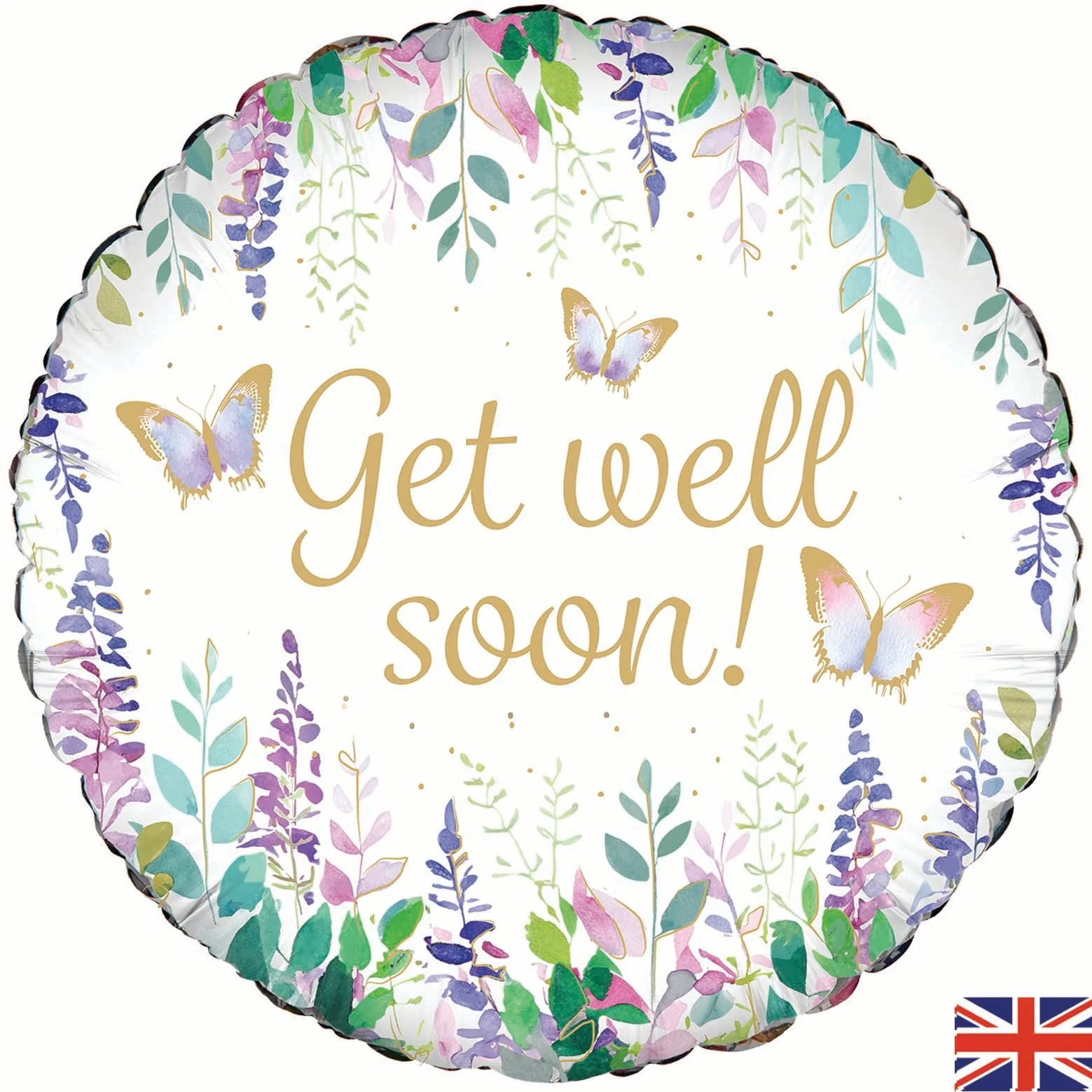 18" Watercolour Floral Get Well Soon Oaktree Brand Foil Balloon