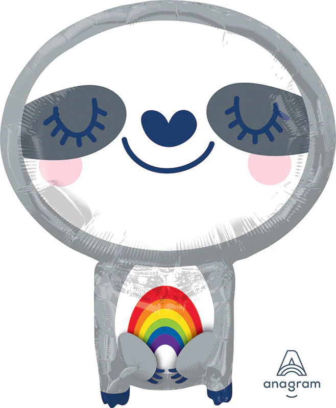 19" Sloth with Rainbow Foil Balloon