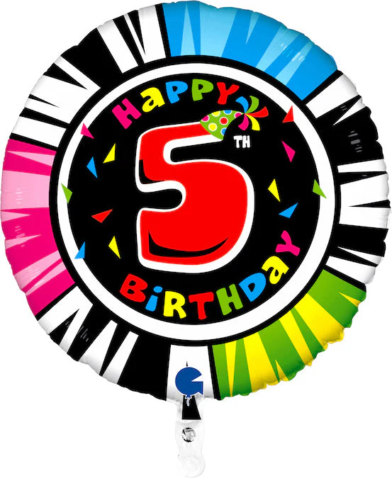 21" Animaloons Happy Birthday 5th Zebra Foil Balloon