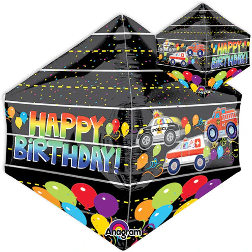 21" Jumbo Happy Birthday Rescue Vehicles Balloon Packaged