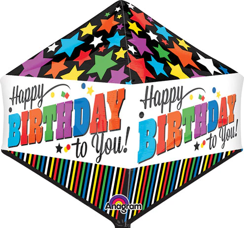 21" Jumbo Happy Birthday Stripes and Stars Balloon Packaged