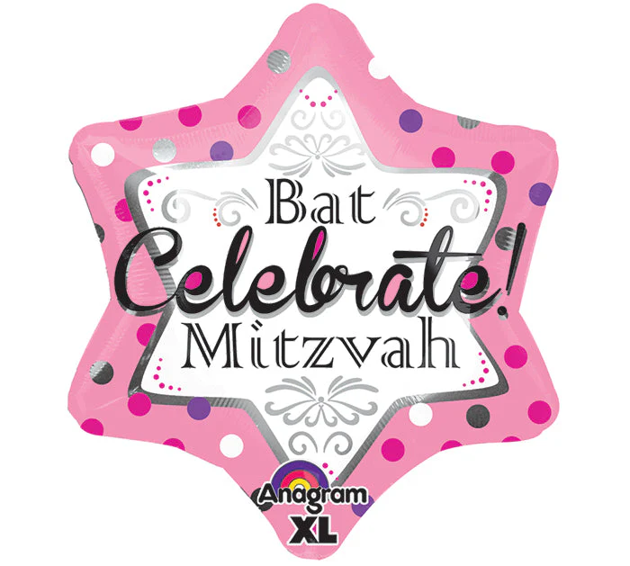 21" Junior Shape Bat Mitzvah Pink Balloon Packaged