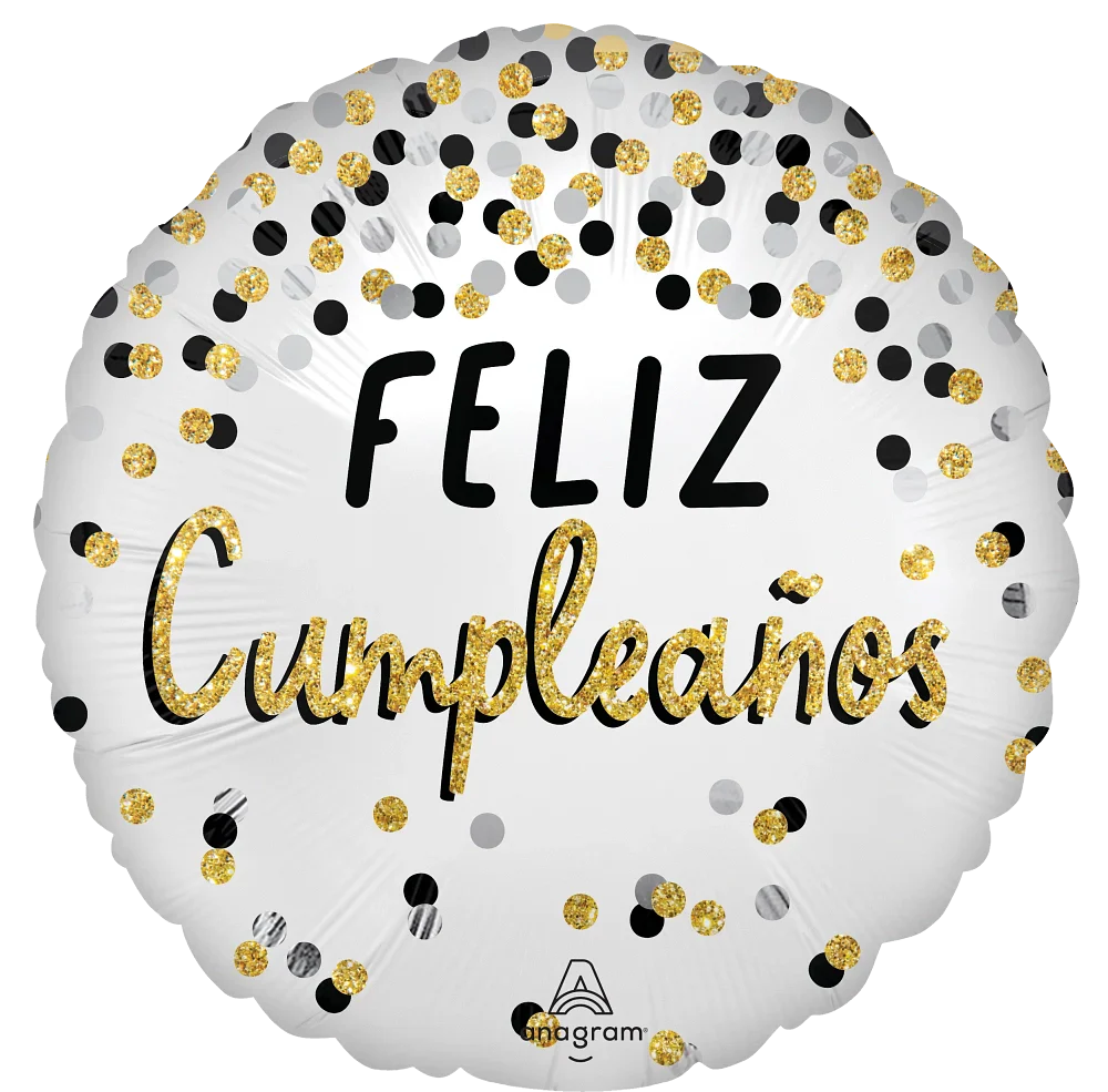 21" Satin Black Silver Gold Birthday Feliz Cumpleanos Foil Balloon