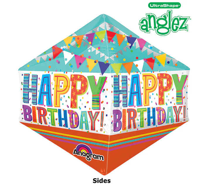 21" UltraShape Anglez Bright Bold Happy BDay Packaged Balloon
