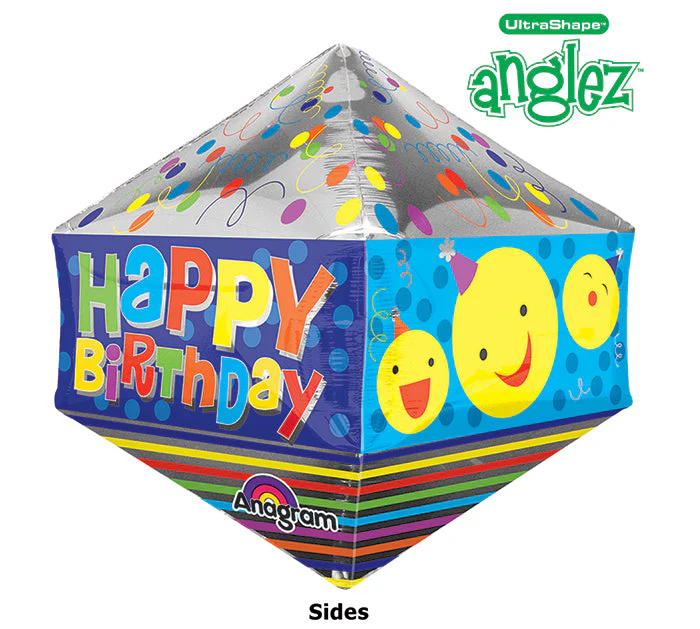 21" UltraShape Anglez Happy Birthday Smiley Packaged Balloon