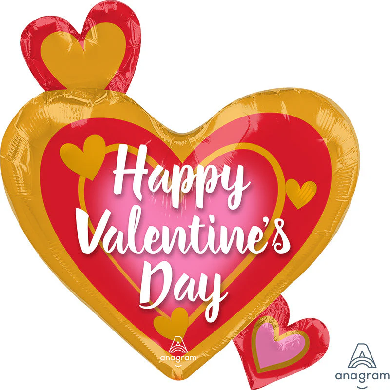 22" Happy Valentine's Day Pink, Gold & Red Foil Balloon