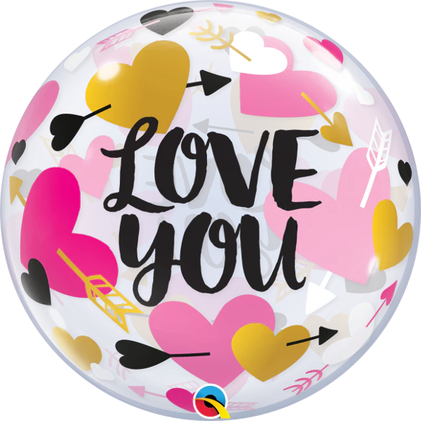 22" Round Love You Hearts & Arrows Bubble Balloon