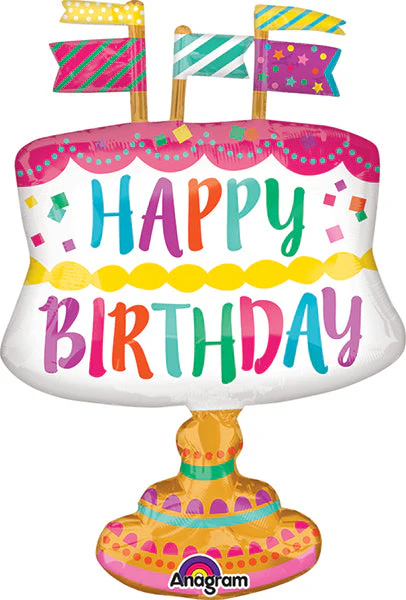 24" Jumbo Fancy Cake with Flags Balloon Packaged