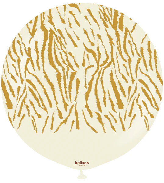 24" Kalisan Safari Tiger White Sand (Printed Gold-1 Per Bag) Latex Balloons
