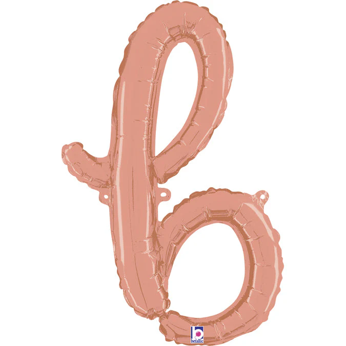 24" Air Filled Only Script Letter "B" Rose Gold Foil Balloon (Sticks Sold Separately)
