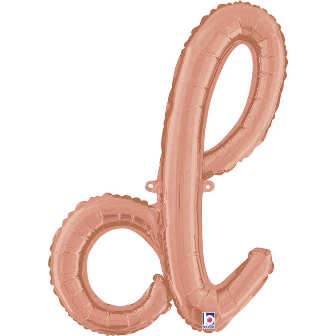 24" Air Filled Only Script Letter "D" Rose Gold Foil Balloon (Sticks Sold Separately)