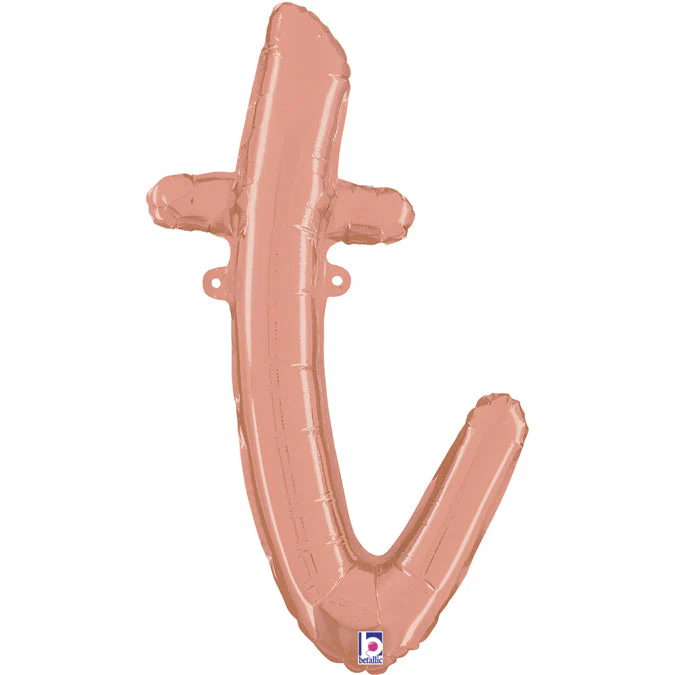 24" Air Filled Only Script Letter "T" Rose Gold Foil Balloon (Sticks Sold Separately)