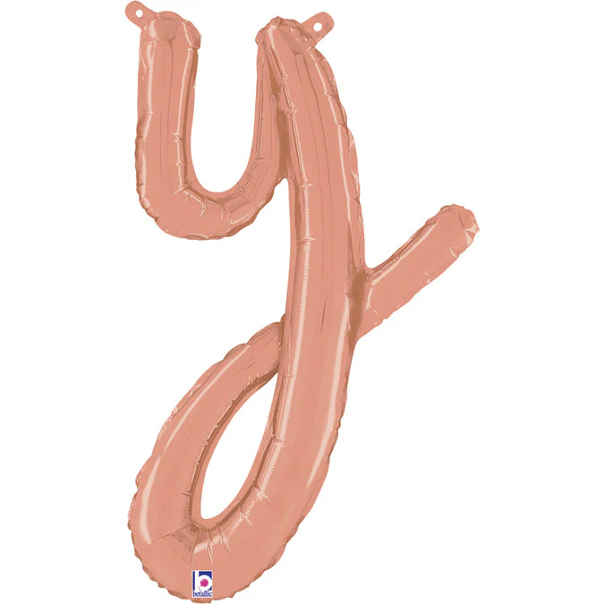 24" Air Filled Only Script Letter "Y" Rose Gold Foil Balloon (Sticks Sold Separately)