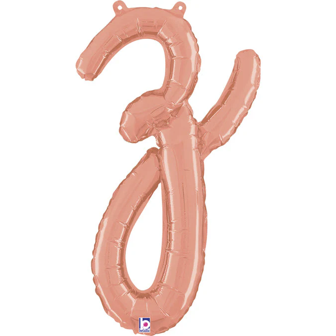 24" Air Filled Only Script Letter "Z" Rose Gold Foil Balloon (Sticks Sold Separately)