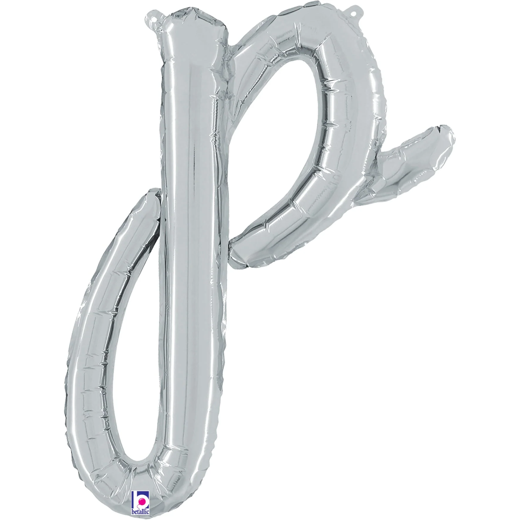 24" Air Filled Only Script Letter "P" Silver Foil Balloon (Sticks Sold Separately)