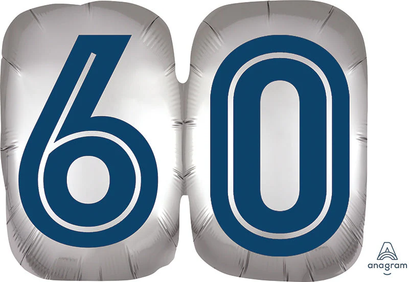 25" SuperShape Silver/Blue Number 60 Foil Balloon