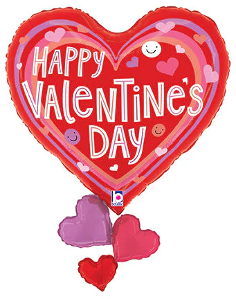 28" Smiley Valentine Hearts Foil Balloon