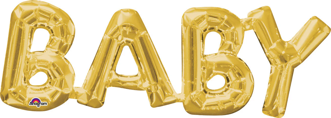 26" X 9" Jumbo Phrase "BABY" Gold Balloon Packaged