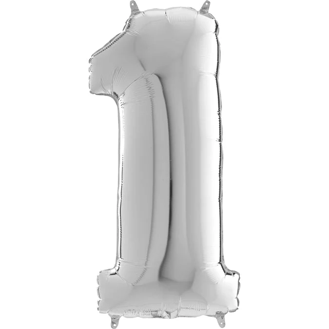 26" Midsize Foil Shape Balloon Number 1 Silver