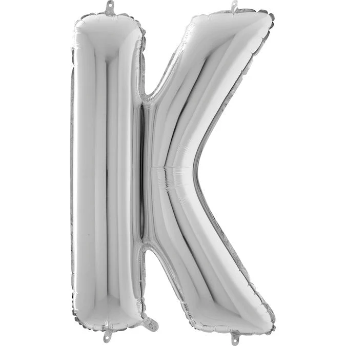 26" Midsize Letter Shape K Silver Foil Balloon