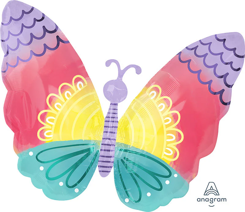 26" Pastel Tie Dye Butterfly Foil Balloon